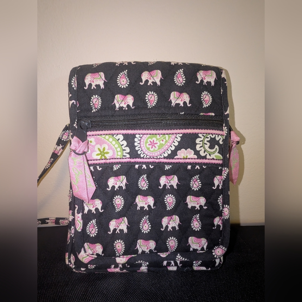 Vera Bradley Retired Print Black and Pink Elephant Print Crossbody Bag